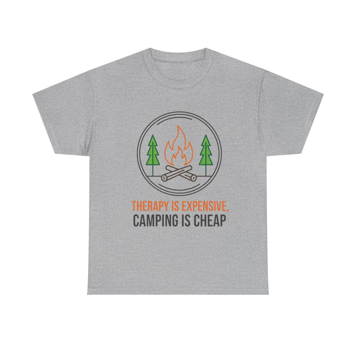 Funny Camping Therapy T-Shirt — Retro Campfire Graphic Adventure Tee