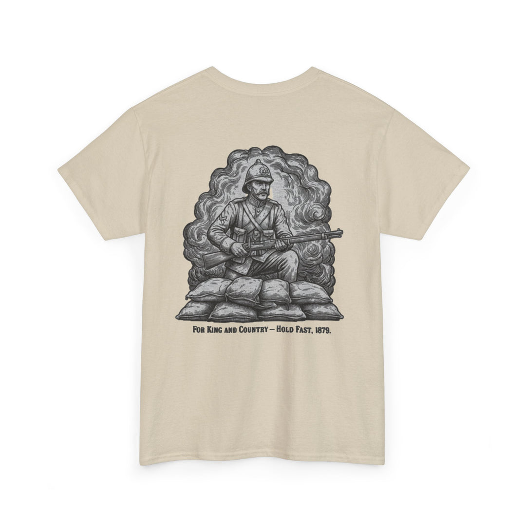 Soldier 1879 T-Shirt featuring a vintage Rorke’s Drift–style rifleman illustration. A bold Anglo-Zulu War tribute design.