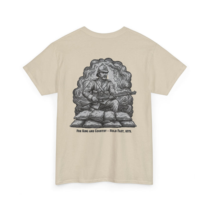 Soldier 1879 T-Shirt featuring a vintage Rorke’s Drift–style rifleman illustration. A bold Anglo-Zulu War tribute design.