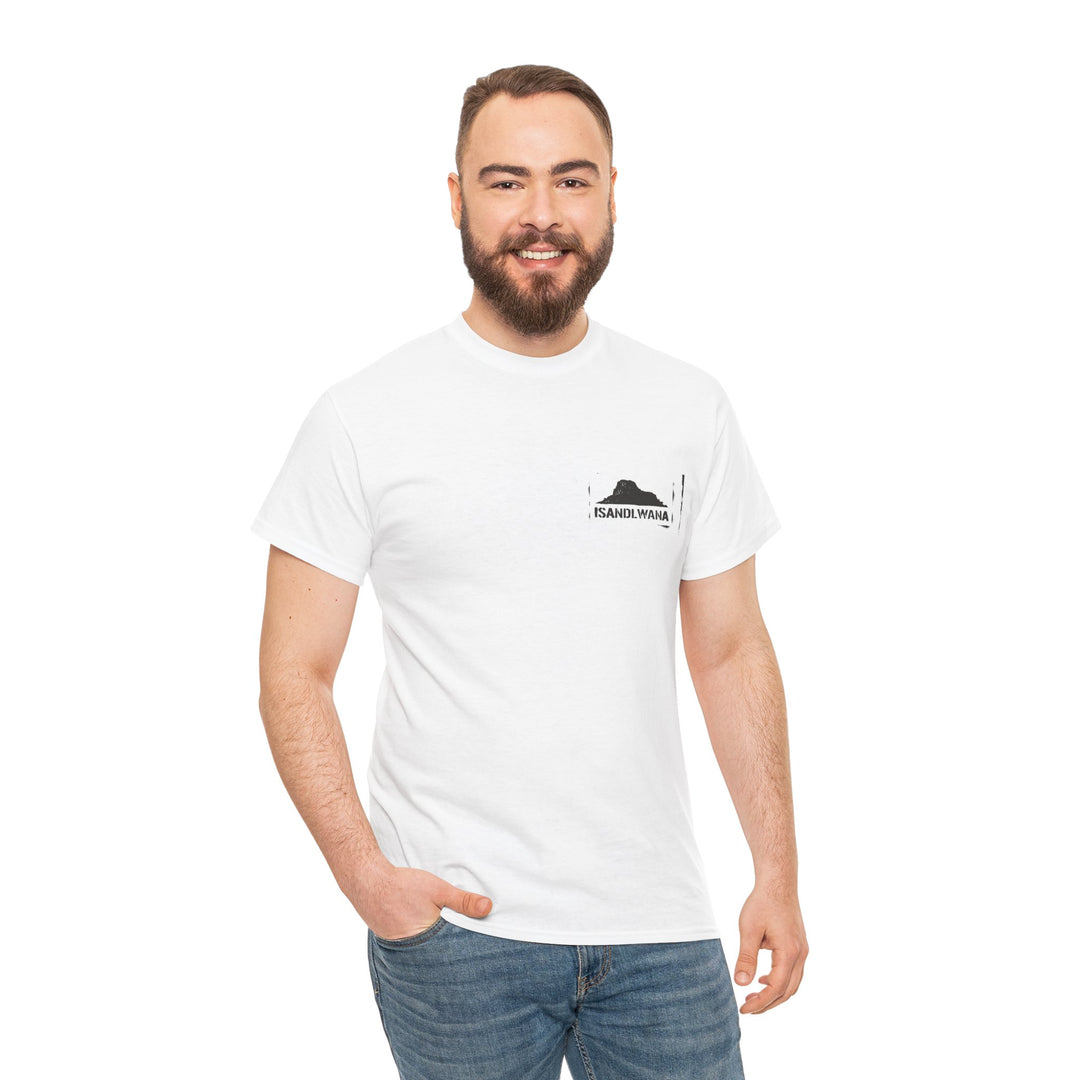 Minimal Rorke’s Drift landscape tee with “Isandlwana Over My Heart” design. Subtle Anglo-Zulu War tribute for true history enthusiasts.