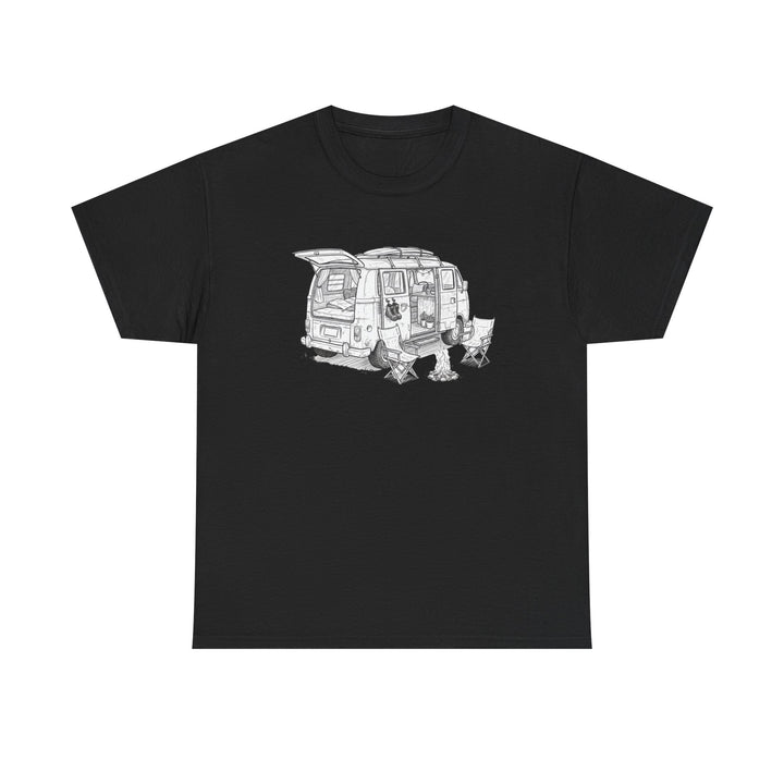 Open Van Sketch T-Shirt featuring a detailed van illustration. Soft, breathable cotton with a relaxed fit for everyday casual style.
