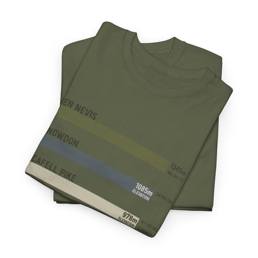 Three Peaks Challenge Graphic T-Shirt — Retro UK Mountain Hiking Tee