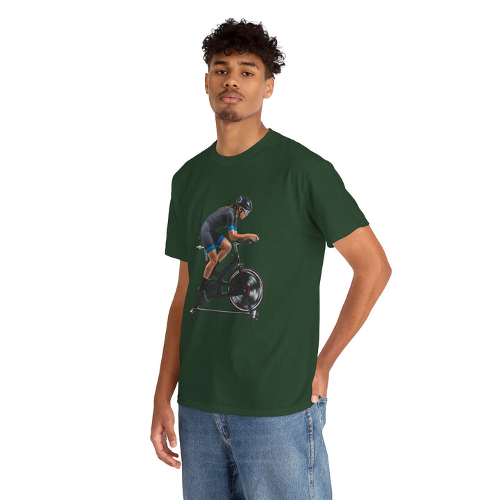 Spin Indoor Trainer T‑Shirt – lightweight, breathable cotton designed for indoor cycling. Comfortable, durable, and perfect for spin workouts and training.