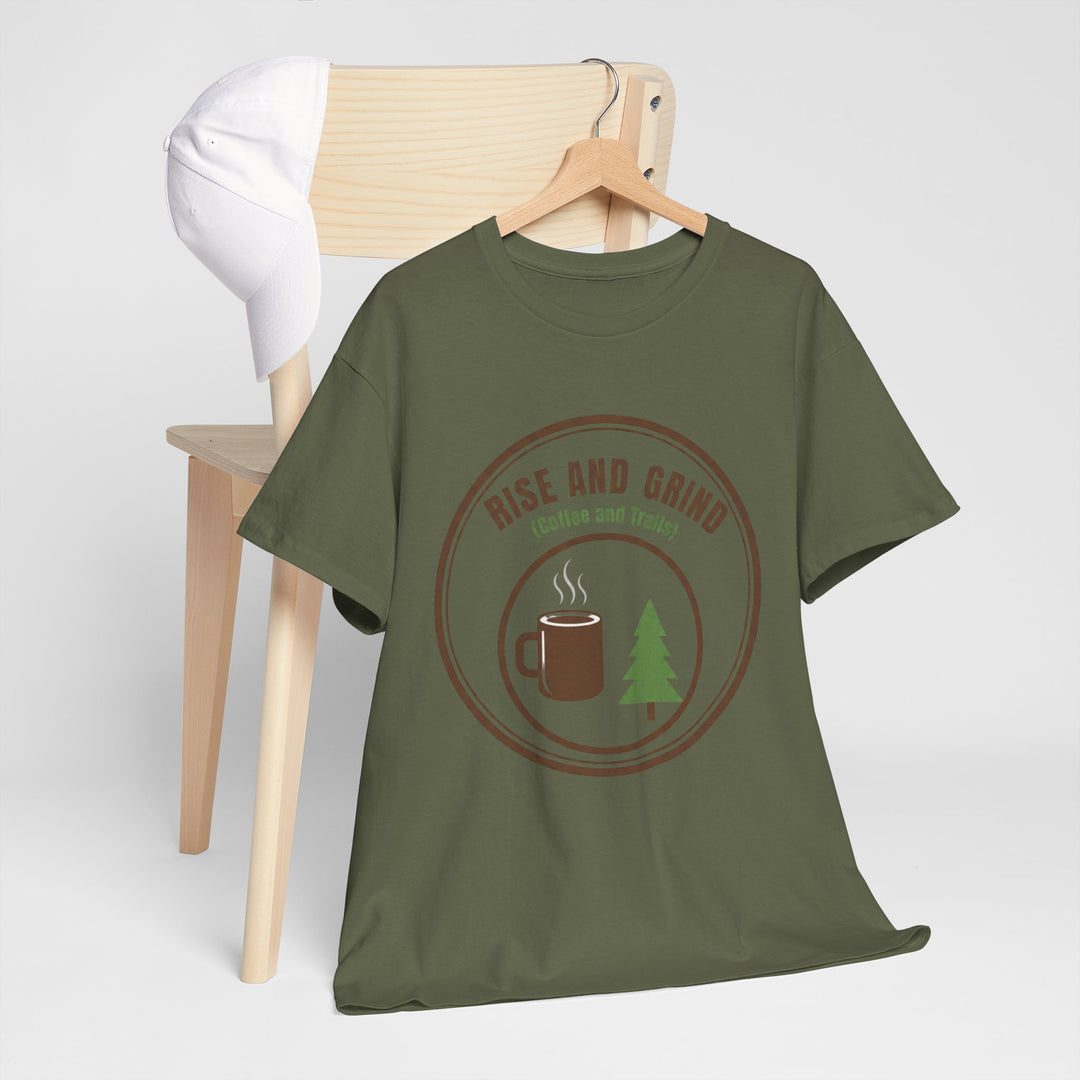 Rise and Grind Coffee T-Shirt - Vintage Camping &amp; Hiking Tee