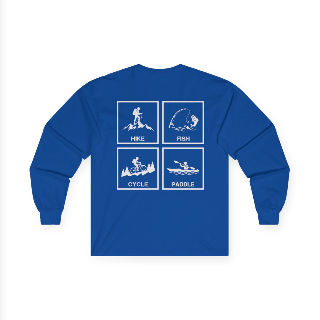 Gallus Outdoor Adventure Long Sleeve Tee — Hike, Fish, Cycle, Paddle Design