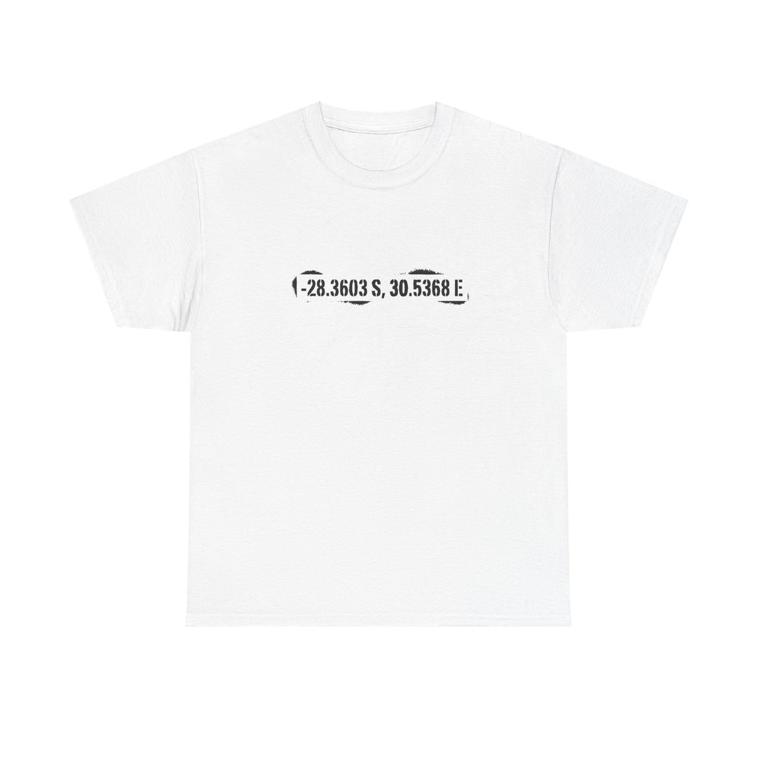 Rorke’s Drift T-Shirt featuring historic battle coordinates. Honor the 1879 Anglo-Zulu War with precise latitude &amp; longitude design.