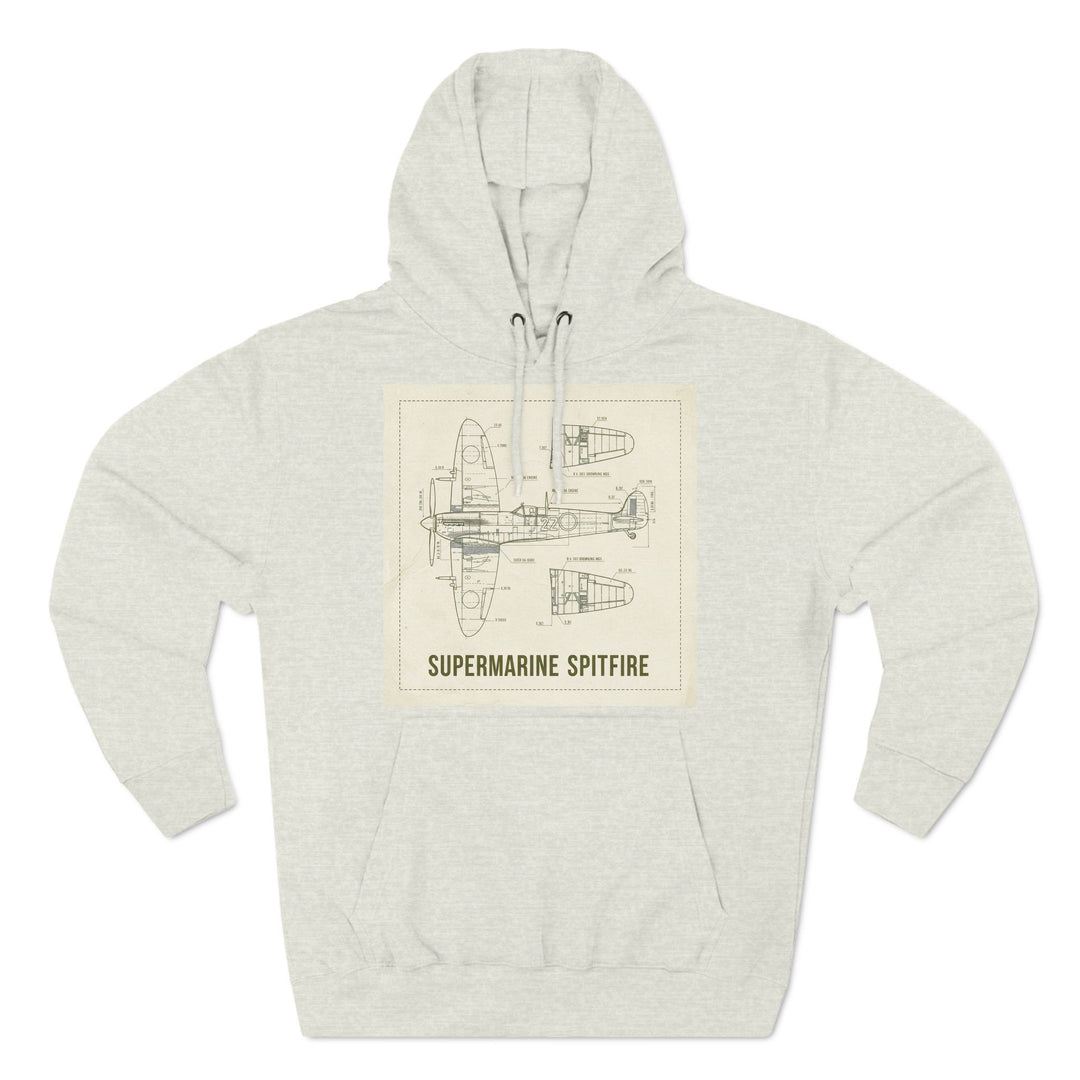 Heather-grey hoodie by S&amp;W Gallus featuring a blueprint graphic of a Supermarine Spitfire.