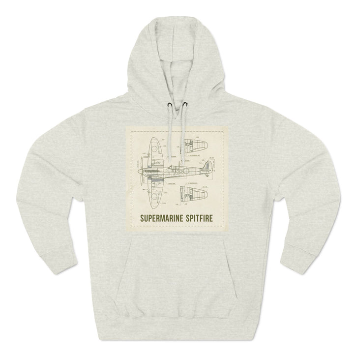 Heather-grey hoodie by S&amp;W Gallus featuring a blueprint graphic of a Supermarine Spitfire.
