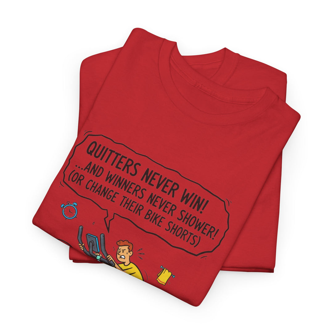 Spin Motivational Tee – soft, breathable cotton featuring an inspiring cycling graphic. Perfect for spin classes, workouts, and active lifestyle wear.