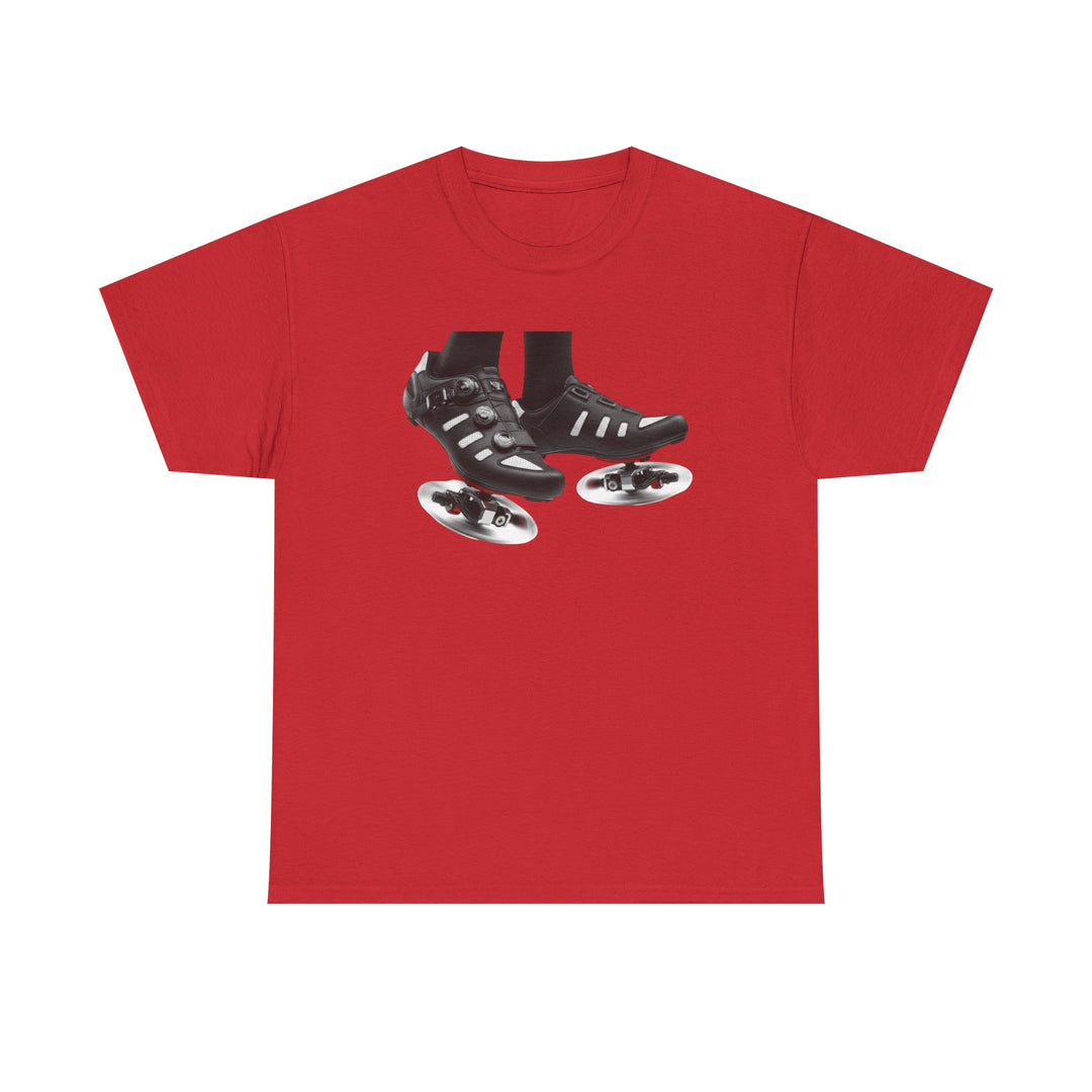 Spin Shoes Tee – soft, breathable cotton featuring a cycling shoes graphic. Perfect for spin classes, indoor workouts, and casual activewear.