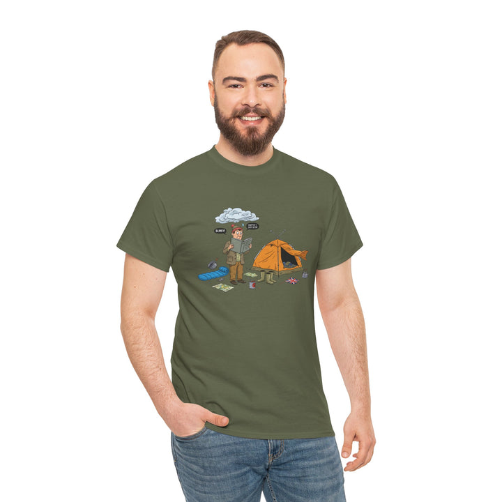 Retro Mountain Camping Graphic T-Shirt — Vintage Campfire Adventure Tee
