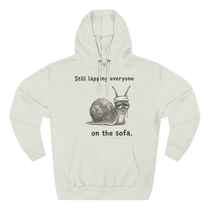 Heather hoodie by S&amp;W Gallus with a funny graphic of a snail with a sweatband.