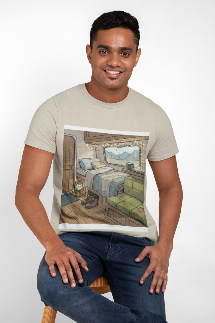 Retro Van Life Interior Graphic T-Shirt - Cozy Camper Van Aesthetic Tee