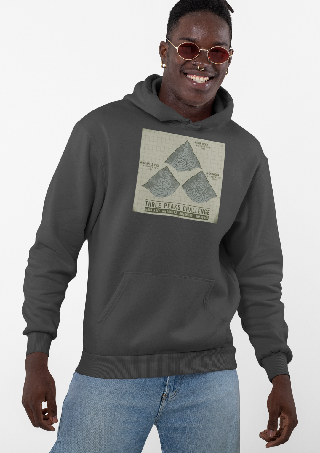 Three Peaks Challenge Graphic Hoodie — Retro UK Mountain Summit Pullover