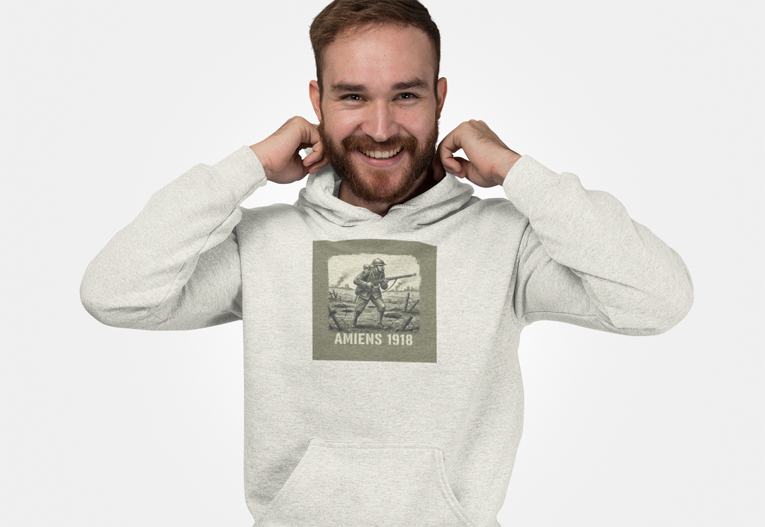 Amiens 1918 Hoodie — Vintage WWI Soldier Graphic Pullover
