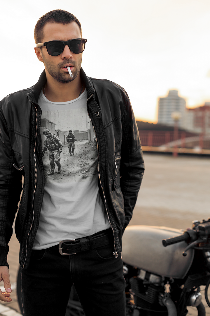 Helmand Vallon Patrol T-Shirt - Vintage Military Graphic Tee - Black &amp; White