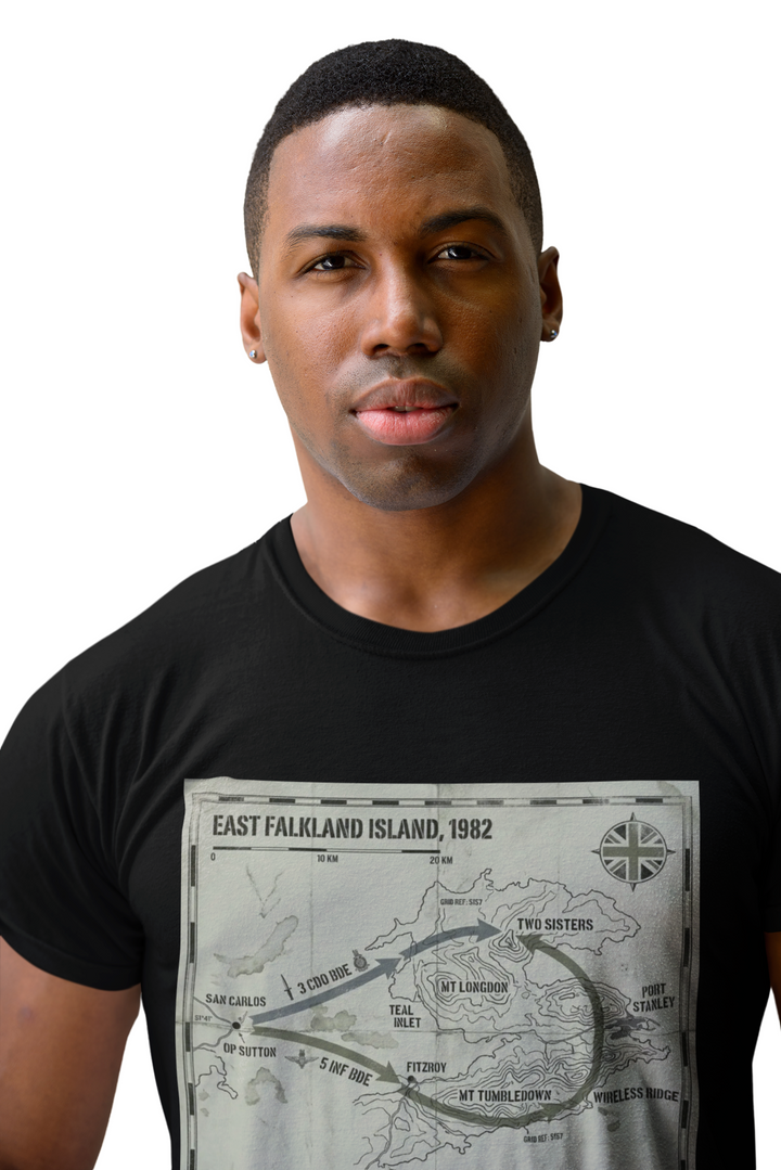East Falkland 1982 Map T-Shirt — Port Stanley Victory Graphic
