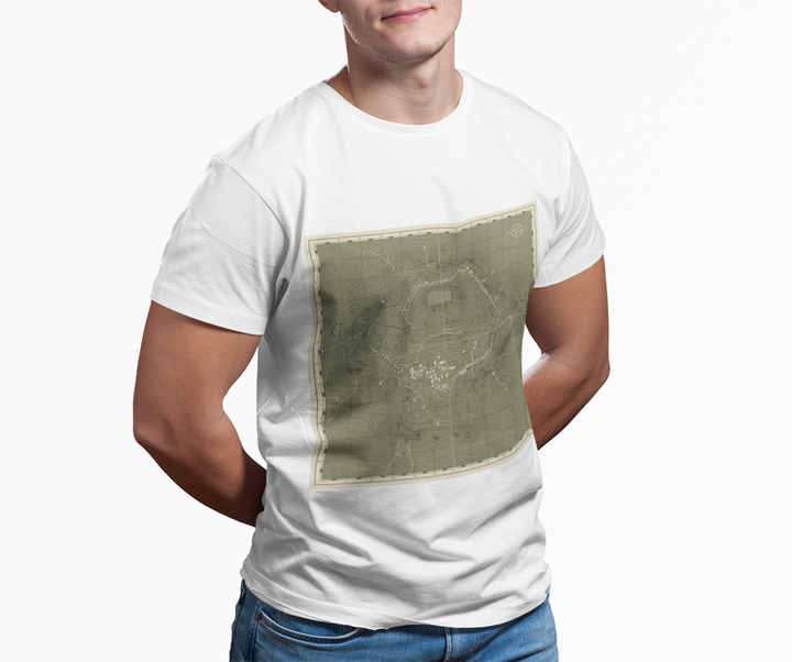 Isandlwana Map Print T-Shirt featuring a vintage topographic design. A bold heritage graphic tee inspired by historic terrain.