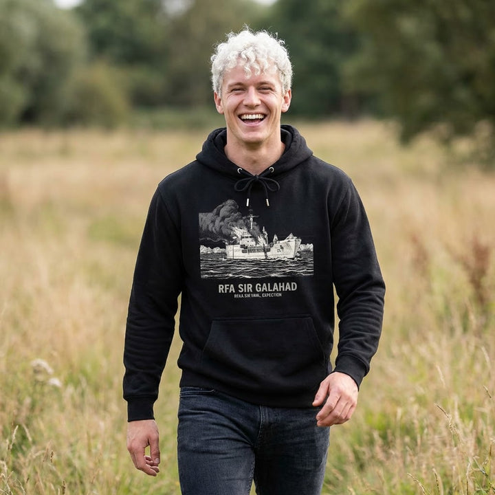 RFA Sir Galahad Graphic Hoodie — Retro Ship Illustration &amp; Gallus S&amp;W Logo