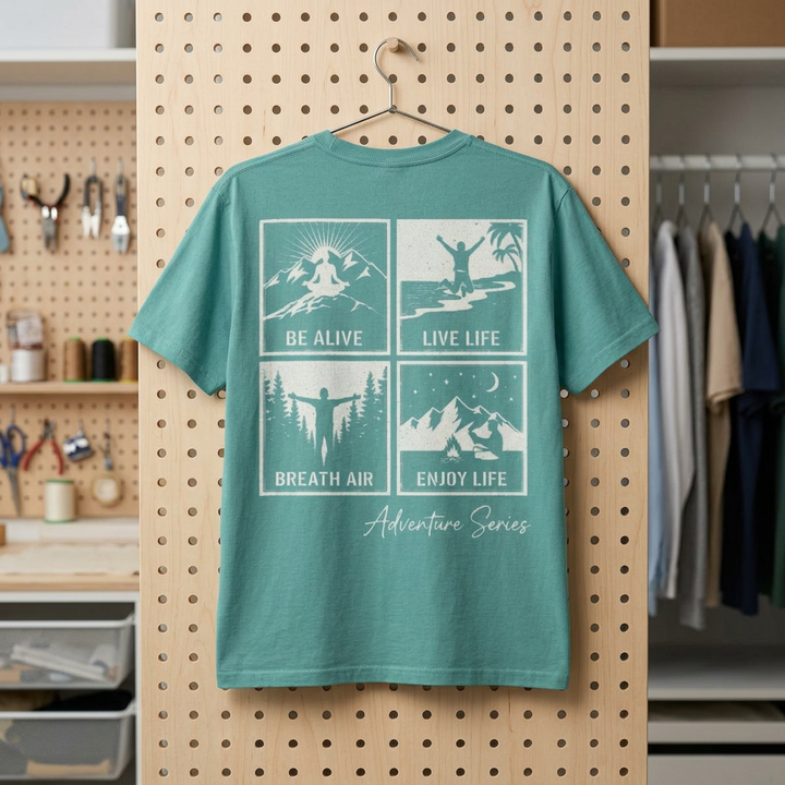 Adventure Series T-Shirt — Front Logo &amp; Grid of Outdoor Activities