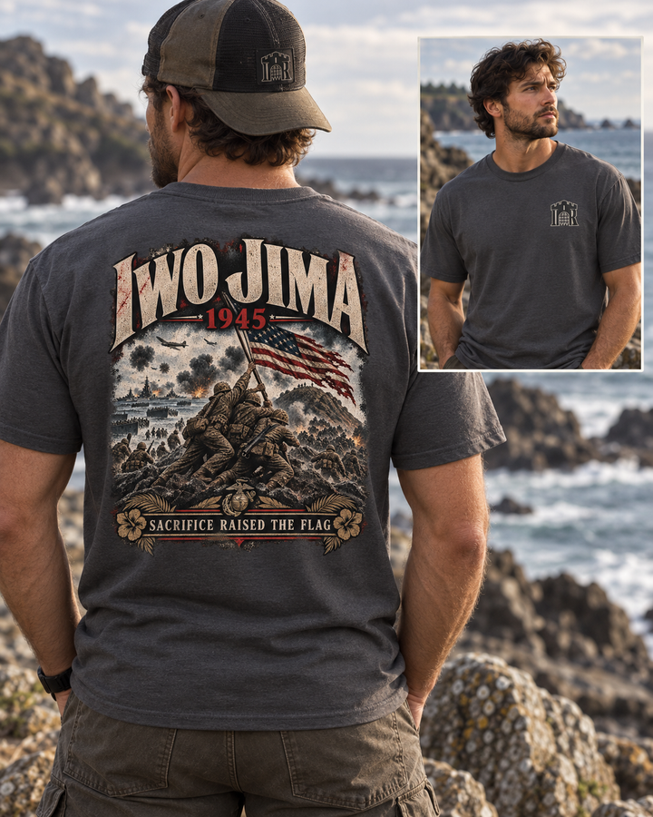 Iwo Jima 1945 Memorial T-Shirt — Sacrifice Raises the Flag Graphic Tee