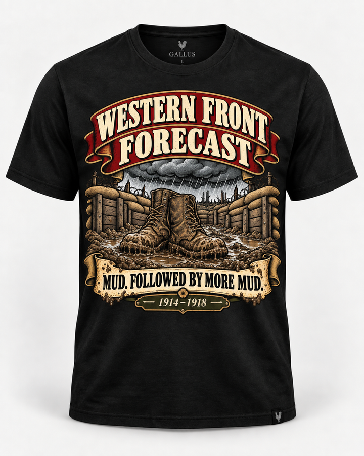 Western Front trench weather forecast WWI military humour T-shirt