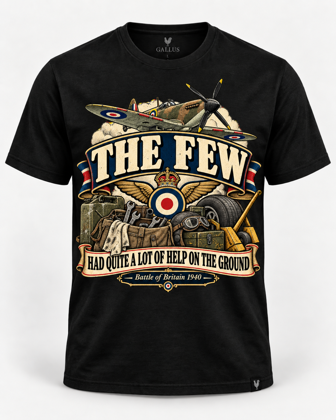 Spitfire T-Shirt — “The Few Had Quite a Lot of Help on the Ground” WWII Humour Tee