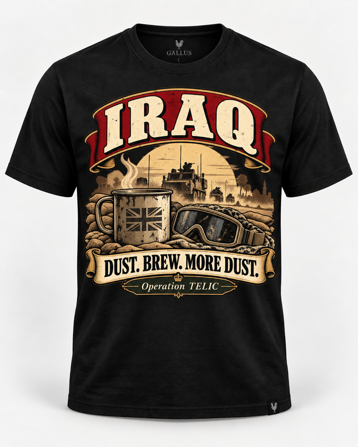 Iraq Dust Brew More Dust Operation TELIC military humour T-shirt