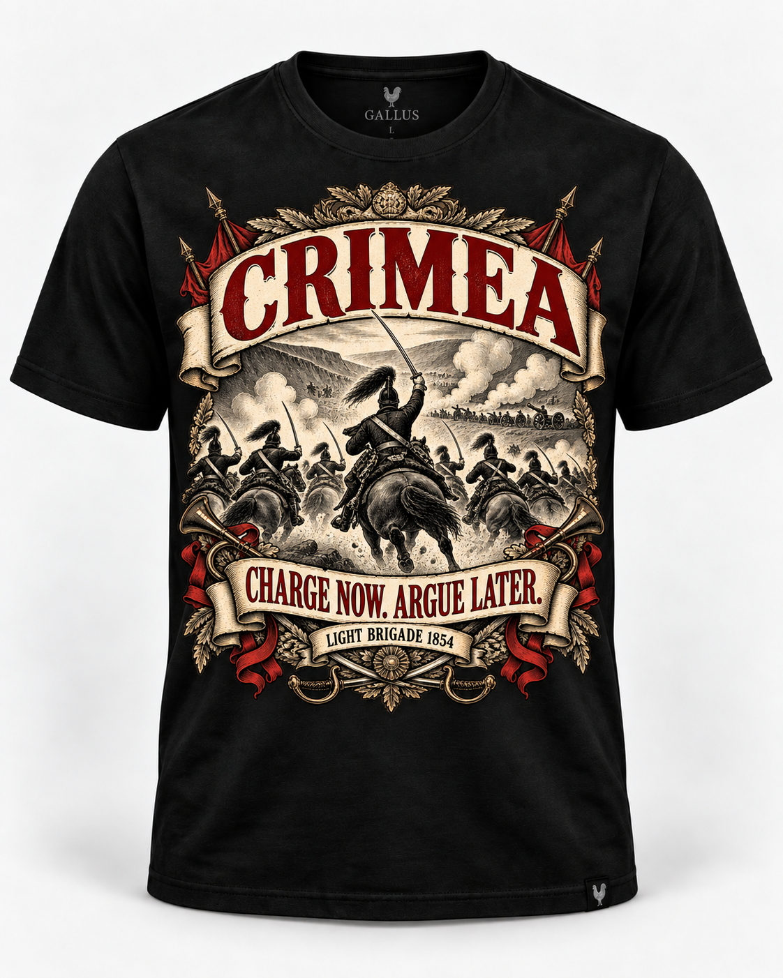 Crimean War Charge Now Argue Later military humour T-shirt design