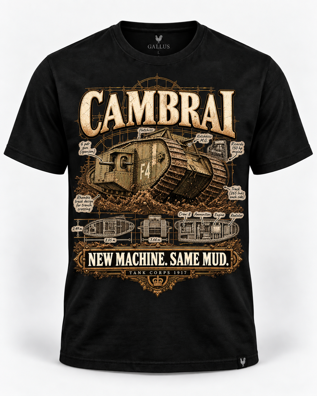 Cambrai New Machine Same Mud WWI tank humour T-shirt design
