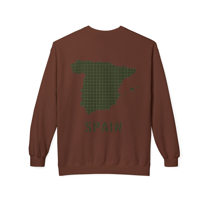 Spain Map Crewneck Sweatshirt — Military Green Grid Spain Graphic