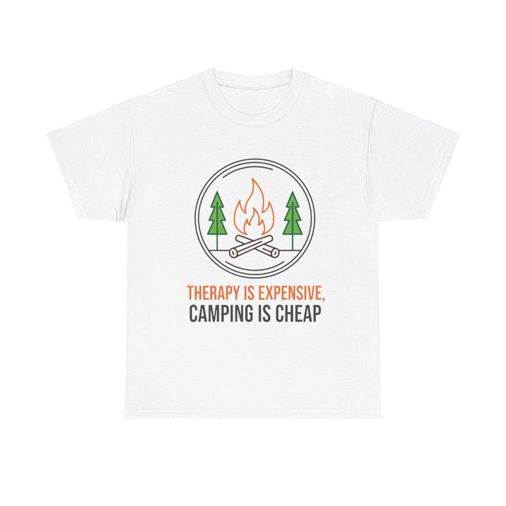 Funny Camping Therapy T-Shirt — Retro Campfire Graphic Adventure Tee