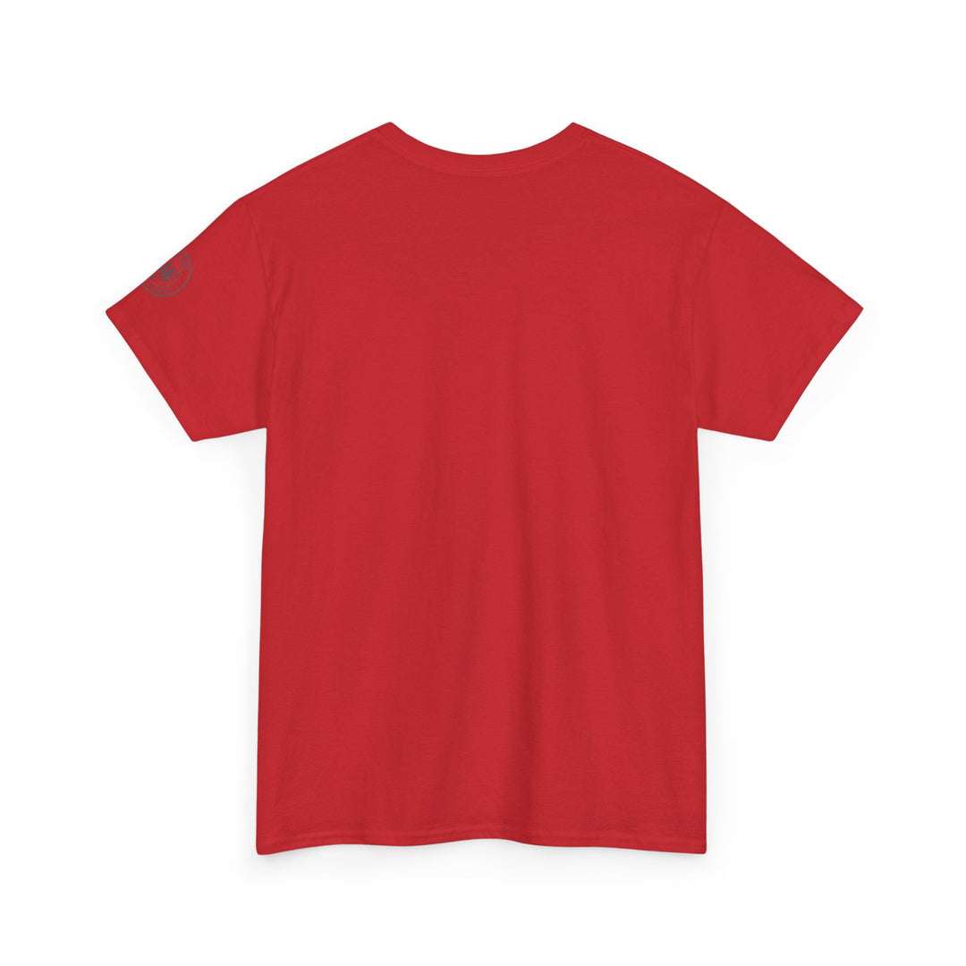 Red t-shirt by S&amp;W Gallus, featuring a round neck and short sleeves, presented in a back view.