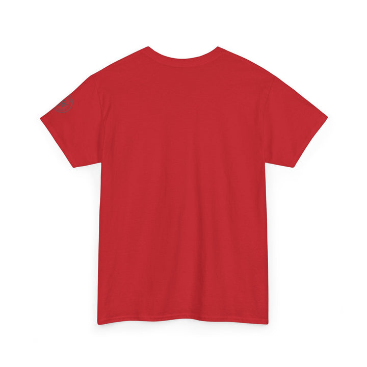 Red t-shirt by S&amp;W Gallus, featuring a round neck and short sleeves, presented in a back view.