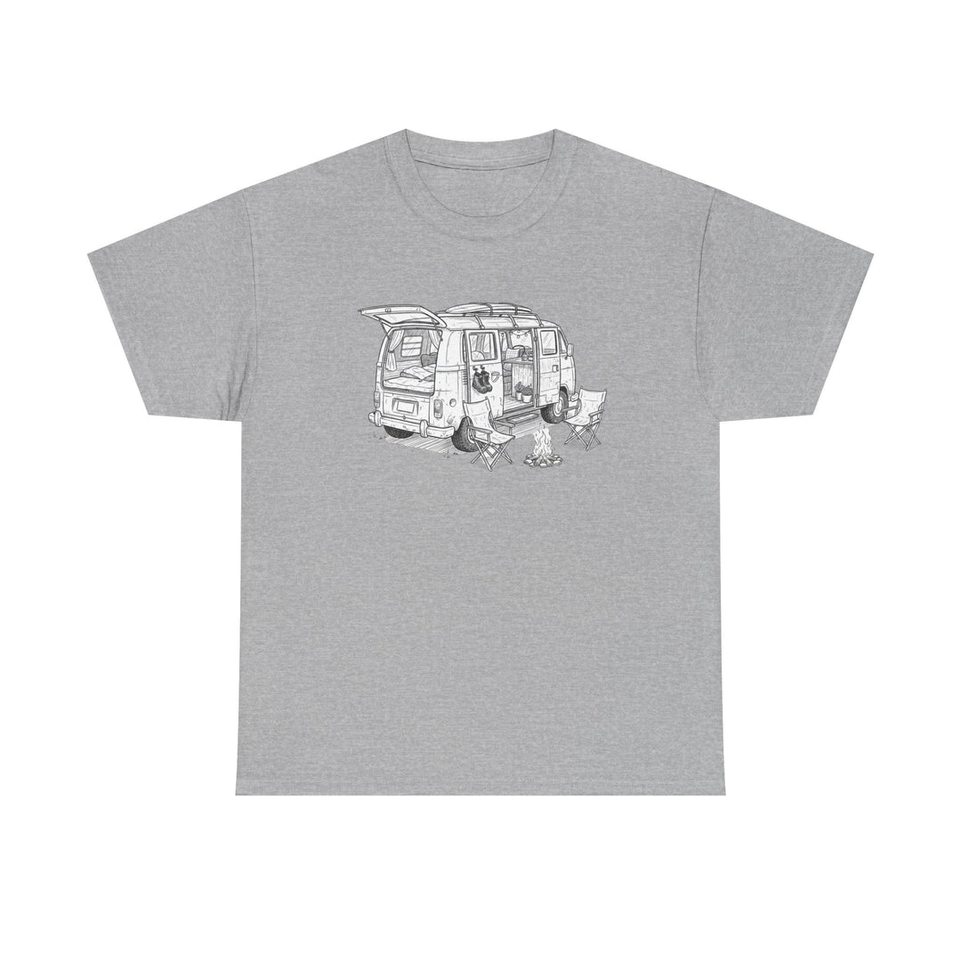 Open Van Sketch T-Shirt featuring a detailed van illustration. Soft, breathable cotton with a relaxed fit for everyday casual style.