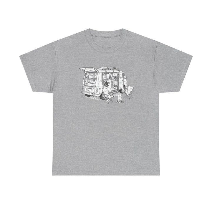 Open Van Sketch T-Shirt featuring a detailed van illustration. Soft, breathable cotton with a relaxed fit for everyday casual style.