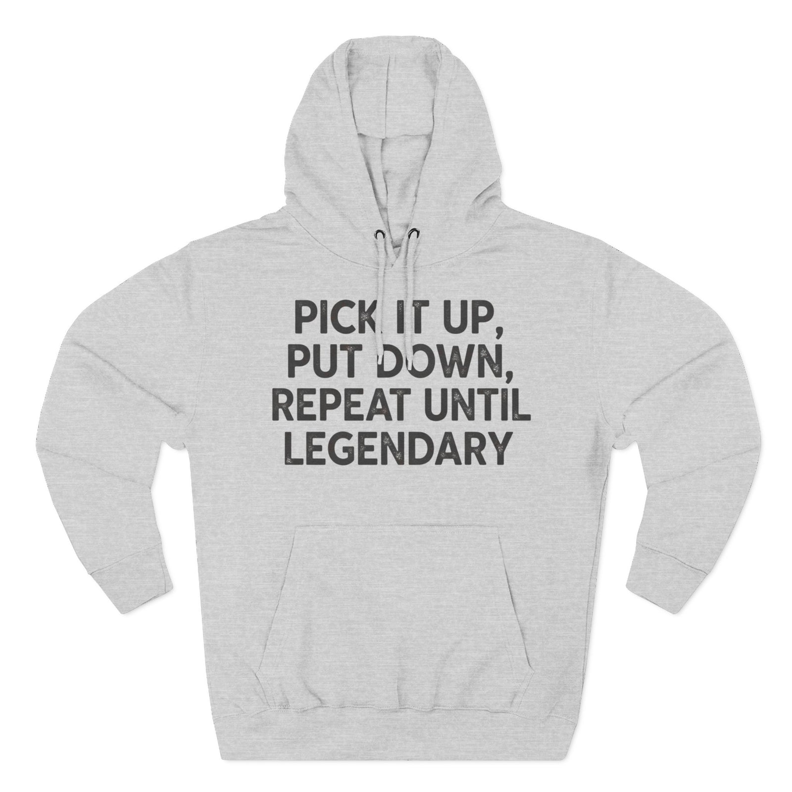 Heather grey hoodie by S&W Gallus with a front pouch pocket and bold text on the chest.