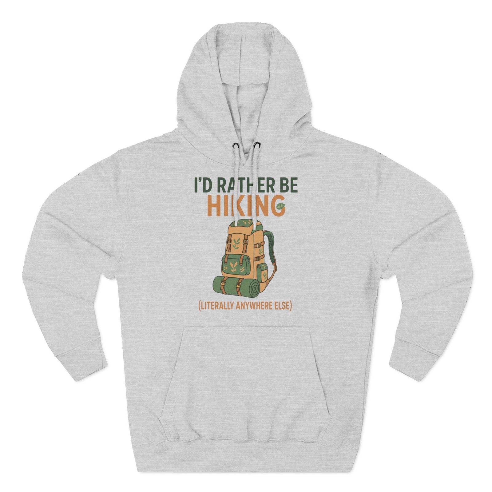 Gray hooded sweatshirt by S&W Gallus featuring a hiking backpack graphic and "I'd rather be hiking" text.