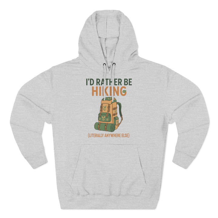 Gray hooded sweatshirt by S&amp;W Gallus featuring a hiking backpack graphic and "I&