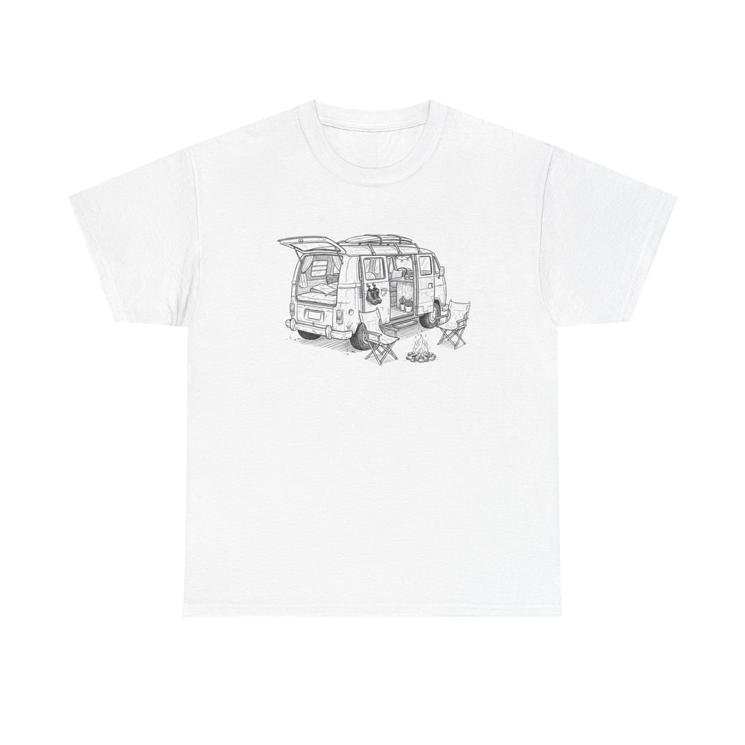 Open Van Sketch T-Shirt featuring a detailed van illustration. Soft, breathable cotton with a relaxed fit for everyday casual style.