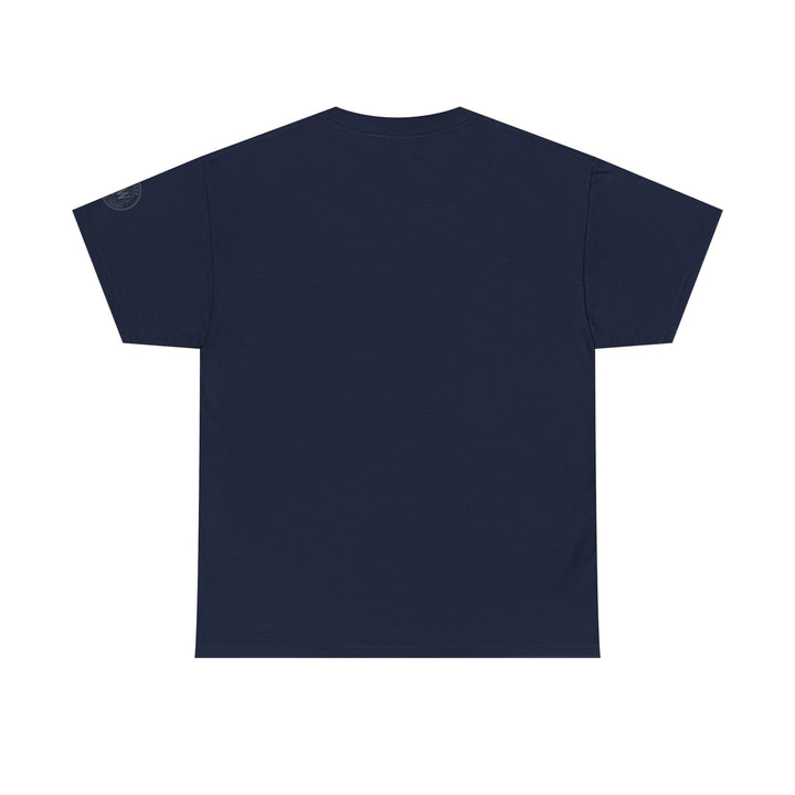 Navy t-shirt by S&amp;W Gallus with short sleeves, shown from the front.