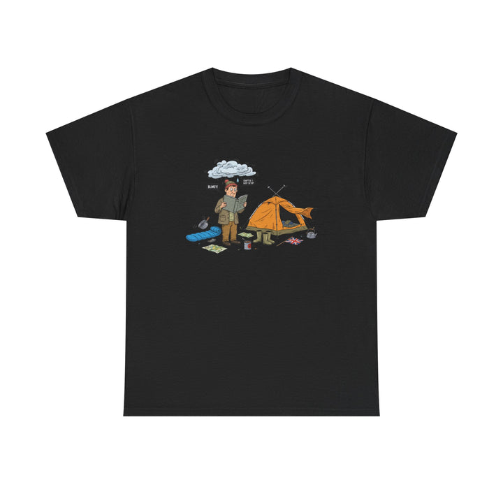 Retro Mountain Camping Graphic T-Shirt — Vintage Campfire Adventure Tee