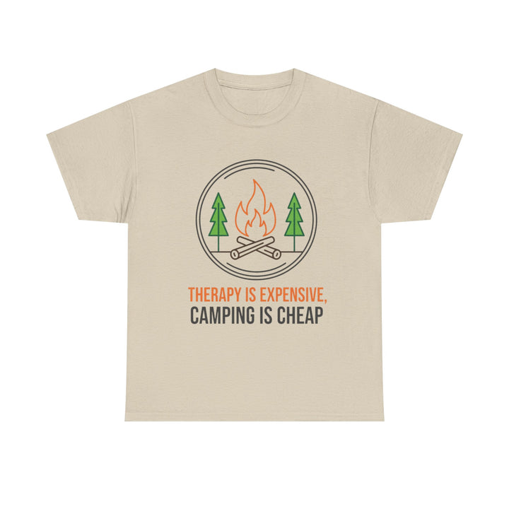 Funny Camping Therapy T-Shirt — Retro Campfire Graphic Adventure Tee