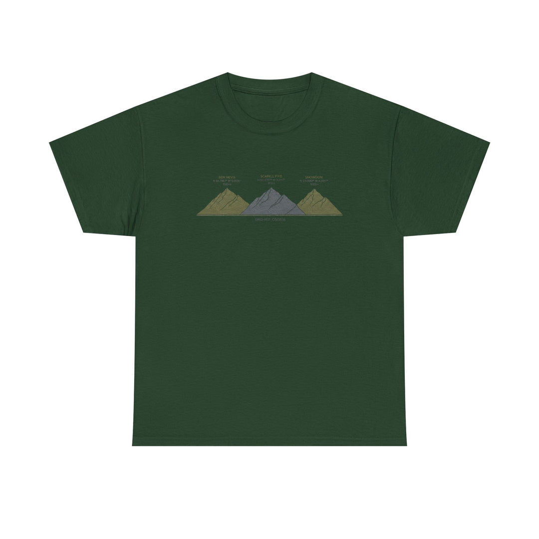 Three Peaks Challenge Graphic T-Shirt — Retro UK Mountain Hiking Tee
