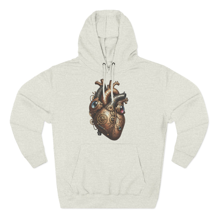 Hoodie with a metal cardio heart by S&amp;W Gallus, featuring a decorative steampunk design with gears and gauges.