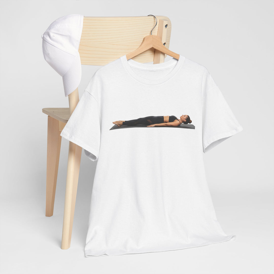 Yoga Savasana Pose Tee – soft, breathable cotton featuring the iconic Savasana pose. Perfect for yoga practice, meditation, or casual, mindful lifestyle wear.