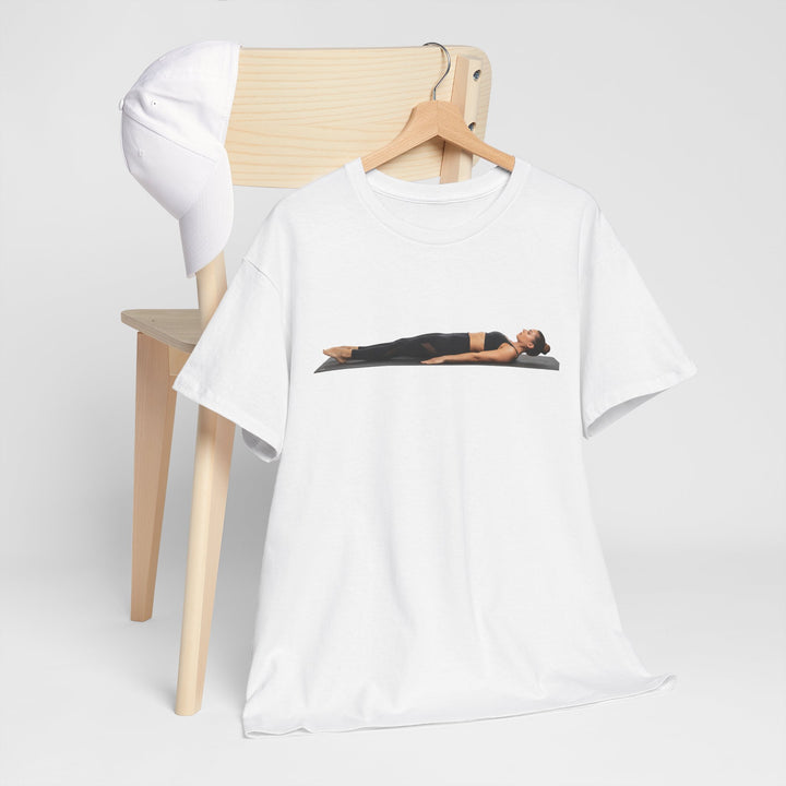 Yoga Savasana Pose Tee – soft, breathable cotton featuring the iconic Savasana pose. Perfect for yoga practice, meditation, or casual, mindful lifestyle wear.