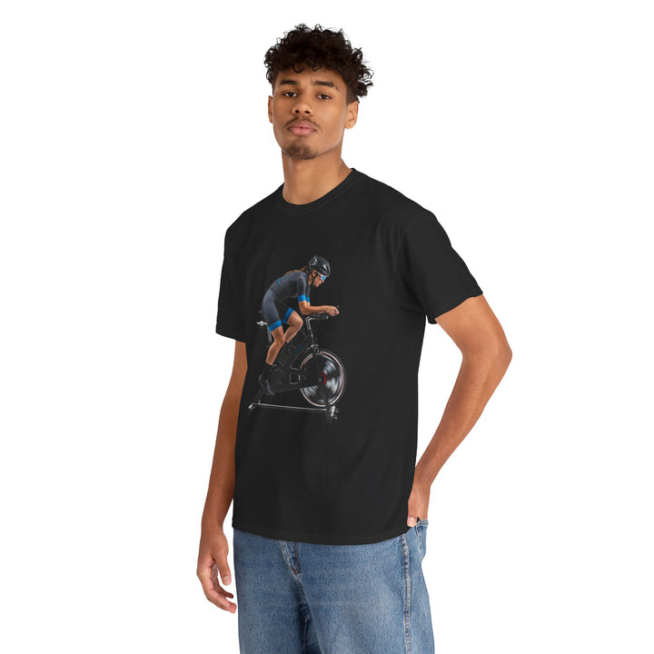 Spin Indoor Trainer T‑Shirt – lightweight, breathable cotton designed for indoor cycling. Comfortable, durable, and perfect for spin workouts and training.