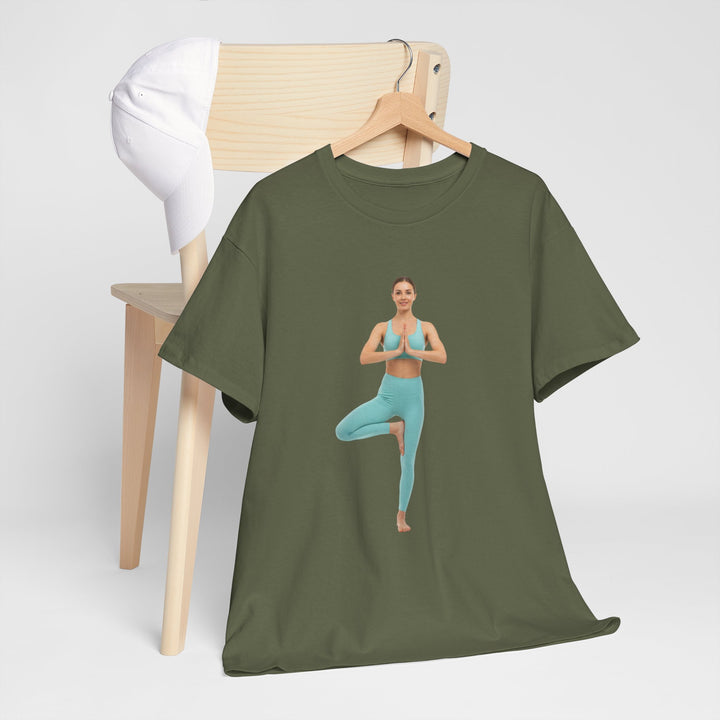 Yoga Pose Tee – soft, breathable cotton featuring a stylish yoga pose design. Perfect for yoga practice, meditation, or casual mindful lifestyle wear.
