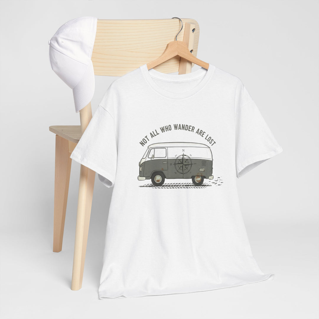 Not All Who Wander Van Tee – soft, breathable cotton featuring a van-inspired design. Perfect for road trips, van life, and casual outdoor adventures.